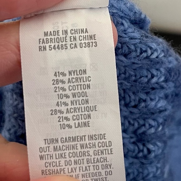 Aerie Oversized Wool Blend Cropped Stripe Sweater - Blue - Funnel Neck - Picture 10 of 13